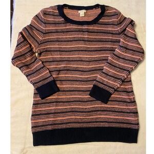 J.‎ Crew Striped Knit Sweater Coral Navy Pullover Women's Size S